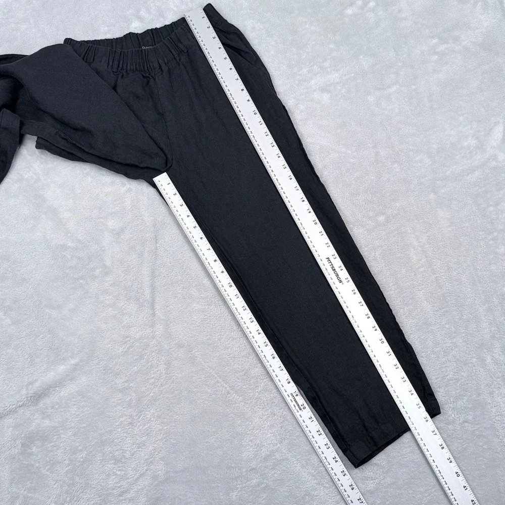 Quince European 100% Linen Pants Womens Small Black Elastic Waist Ankle Crop